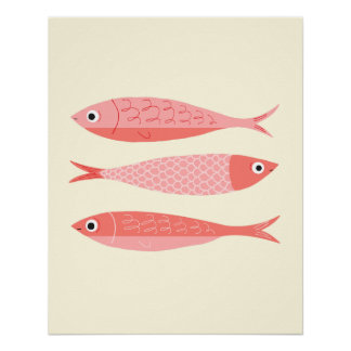Póster Tres sardinas rosadas