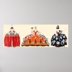 PÓSTER TRES SEÑORAS ROCOCÓES, BELLEZA, DISEÑO DEL TRAJE