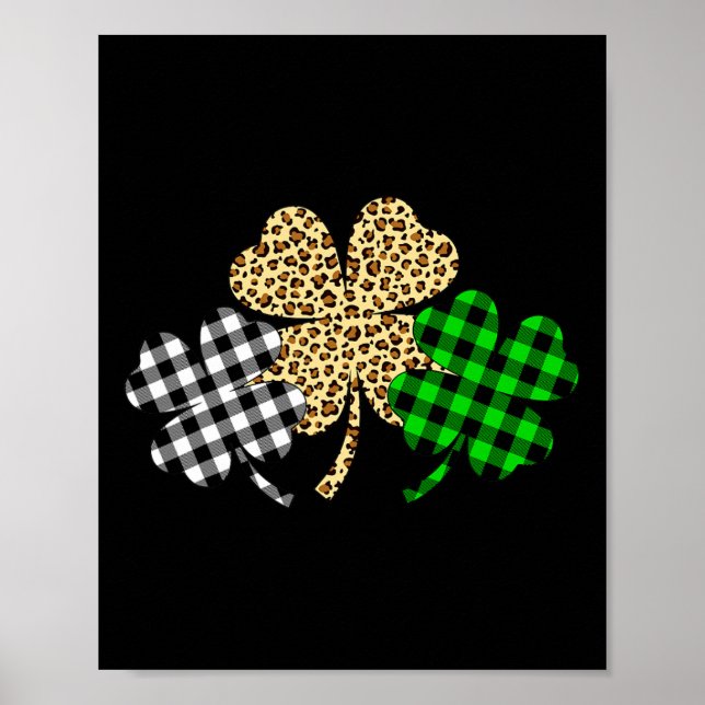Póster Tres Shamrocks Leopardo de búfalo Plaid St Patrick (Frente)
