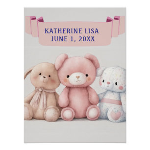 Póster TRES TEDIAS CON NOMBRE DE NIÑOS Cumpleaños