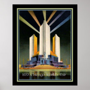 Póster Tres torres con flores en la Feria Mundial de 1933