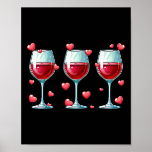 Póster Tres vasos de vino Día de San Valentín Pareja Dive