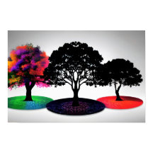 Tres vivos árboles de ensueño con fondo blanco