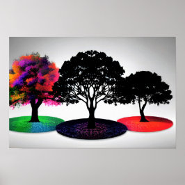 Póster Tres vivos árboles de ensueño con fondo blanco