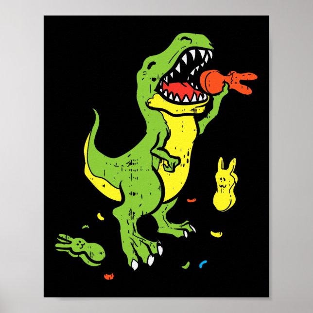 Póster Trex Comiendo Conejo Funny Pascua Amante Dinosauri (Frente)