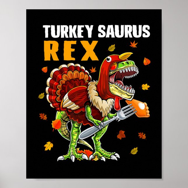Póster TRex Dinosaur Turkey Saurus Chiste Funny Thanksgiv (Frente)
