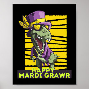 Póster TRex Mardi Grawr Dinosaur Kids Mardi Gras Set A