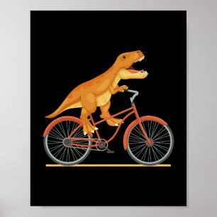 Póster TRex Montando una bicicleta divertida Trex Dinosau