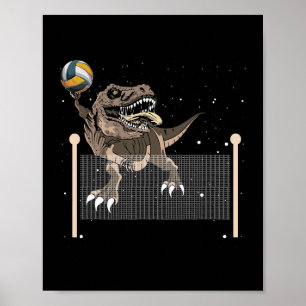 Póster Trex Trex Dinosaur Juega al Voleibol Deportivo