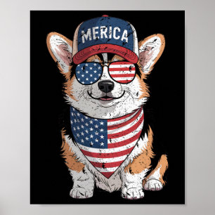 Póster Tri Color Corgi 4 De Julio Bandera Estadounidense