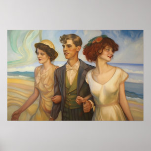 Póster Tríada poliamorosa en la playa