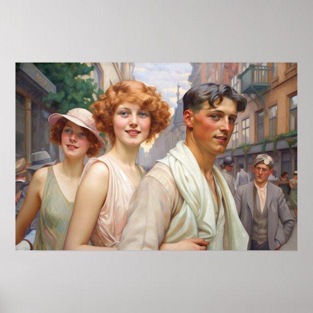 Póster Tríada poliamorosa vagando por el centro (Frente)