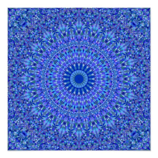 Póster Triángulo azul Kaleidoscope Mandala (Anverso)