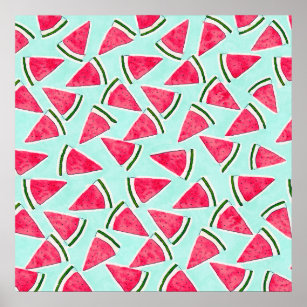 Póster Triángulos de la sandía verde rosa de color de agu