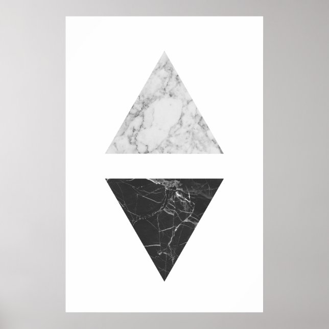 Póster Triángulos de mármol blanco y negro (Frente)