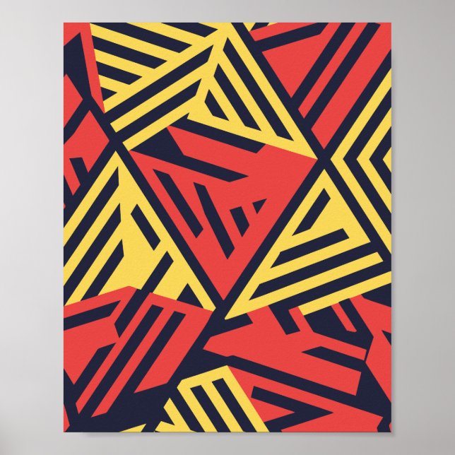 Póster Triángulos geométricos audaces en rojo y amarillo (Frente)