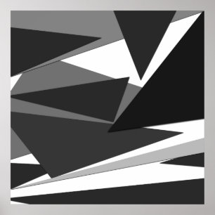Póster Triángulos geométricos modernos de negro, gris y b
