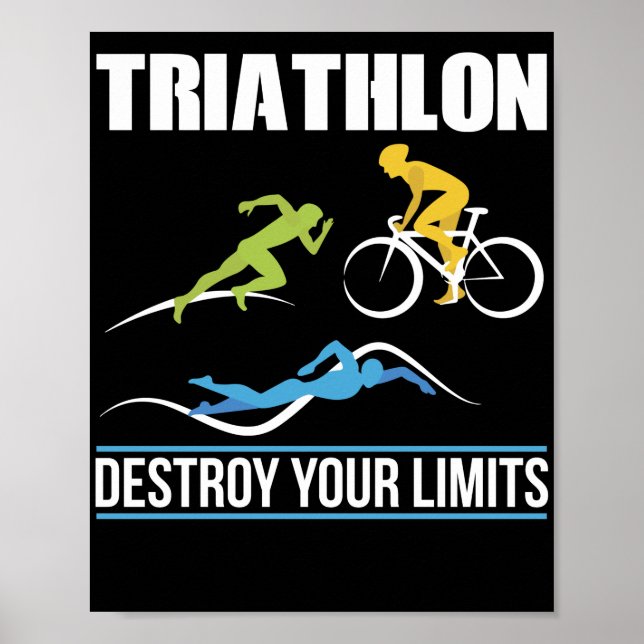 Póster Triathlon Destroy Your Limits Run Bike Swim (Frente)
