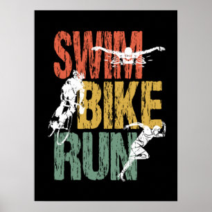 Póster Triathlon Vintage Swike Run