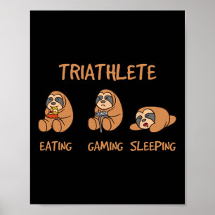 Póster Triatleta Gamer Divertido Perezoso Jugando Videoju