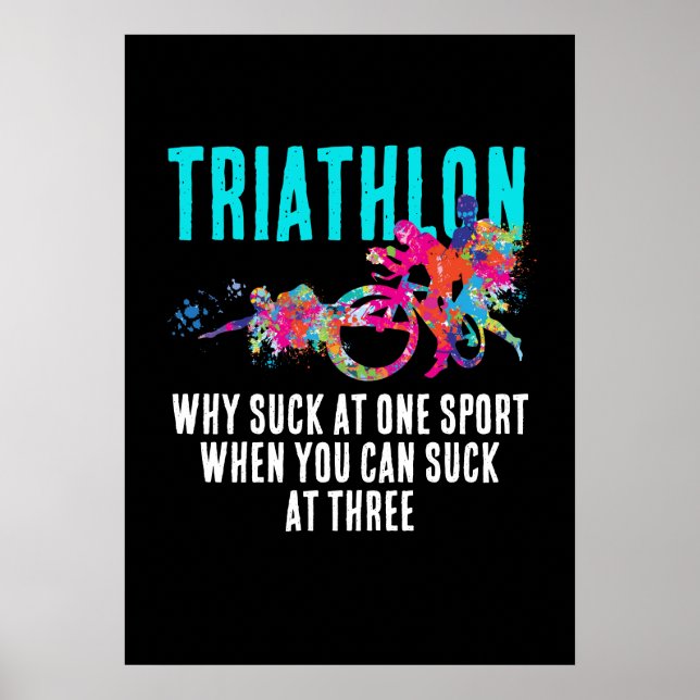 Póster Triatlón Divertido Cita Magenta Y Turquesa Splashy (Frente)