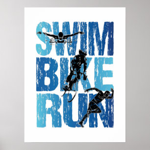 Póster Triatlón - Huida en bicicleta de natación