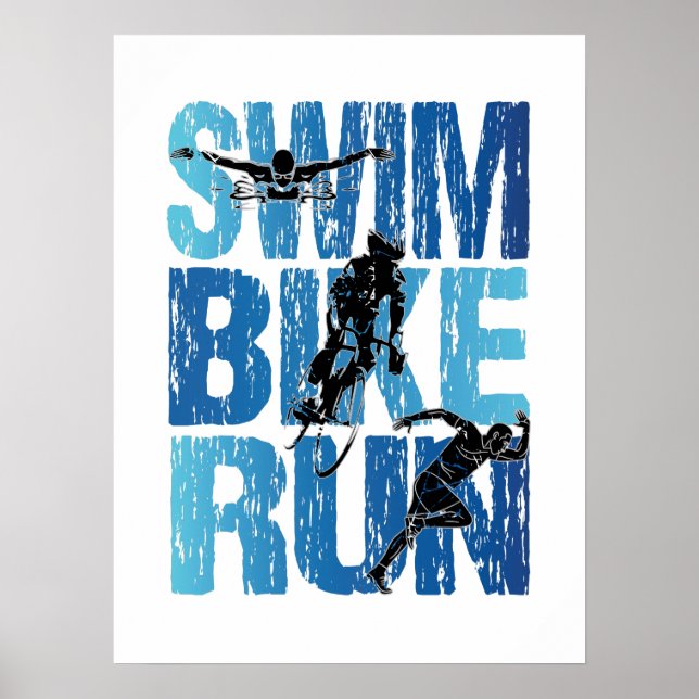 Póster Triatlón - Huida en bicicleta de natación (Frente)