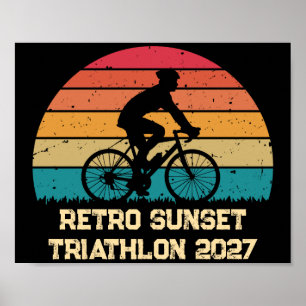 Póster Triatlón personalizado de ciclismo retro atardecer