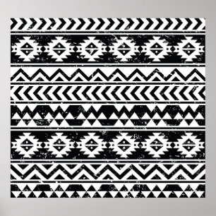 Póster Tribal azteca: patrón blanco grunge.