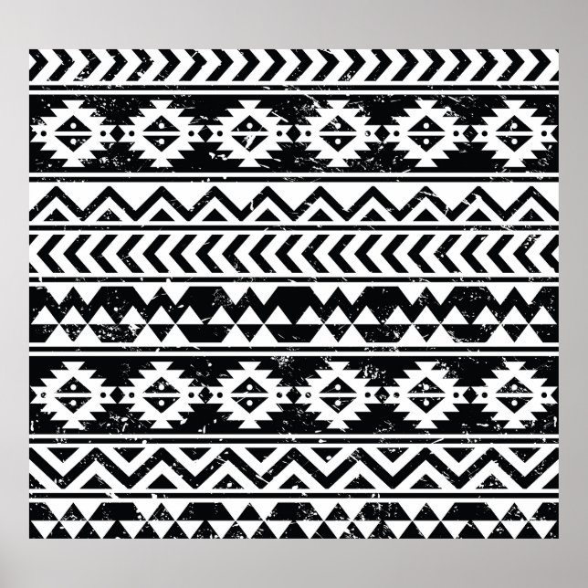 Póster Tribal azteca: patrón blanco grunge. (Frente)
