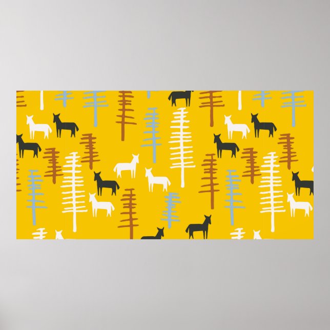 Póster Tribal background with horses and trees,creative f (Frente)