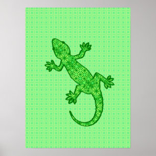 Póster Tribal batik Gecko - lime and emerald green