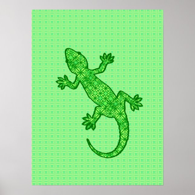 Póster Tribal batik Gecko - lime and emerald green (Frente)