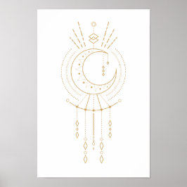 Póster Tribal Mandala Modern Gold Geometry Moon Elements
