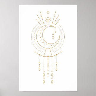 Póster Tribal Mandala Modern Gold Geometry Moon Elements