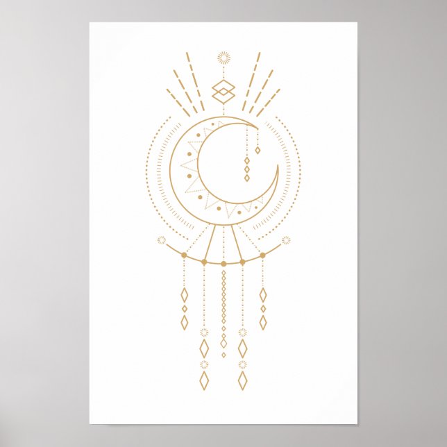 Póster Tribal Mandala Modern Gold Geometry Moon Elements (Frente)