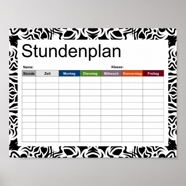 Póster Tribal Mandala Poster de horarios negros (Frente)