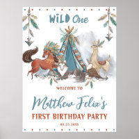 Tribal Woodland Animals Niño 1 cumpleaños salvaje 