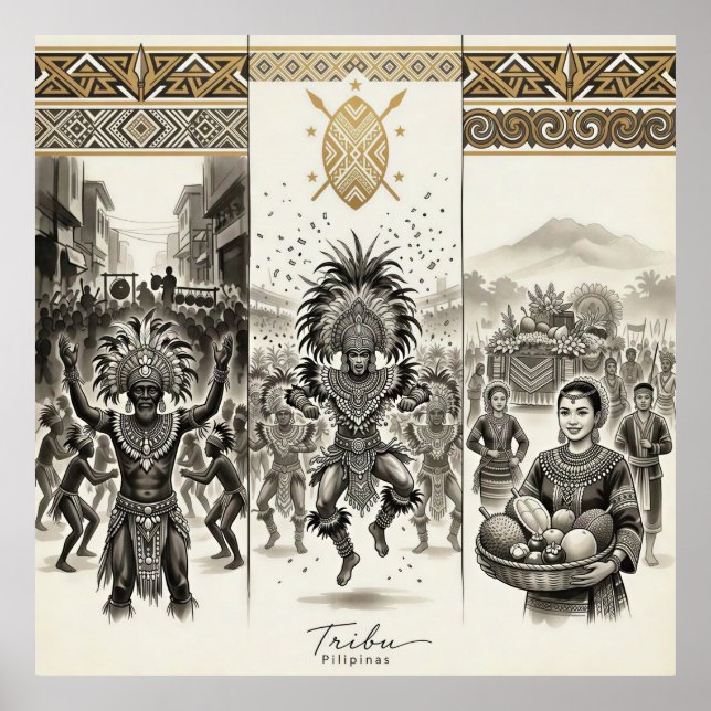 Póster Tribu-Ati-Atihan · Dinagyang · Kadayawan (Frente)