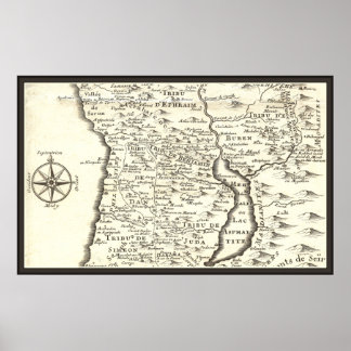 Póster Tribus de mapas antiguos de Israel, Jerusalén, Mar
