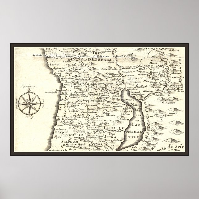 Póster Tribus de mapas antiguos de Israel, Jerusalén, Mar (Frente)