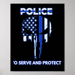 Póster Tributo de diseño de cráneo de la policía con líne