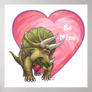 Póster Triceratops Corazón de Rosa Roja
