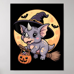 Póster Triceratops Gorra de Brujas Calabaza Halloween Ves