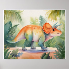 Póster Triceratops Watercolor Nursery Art