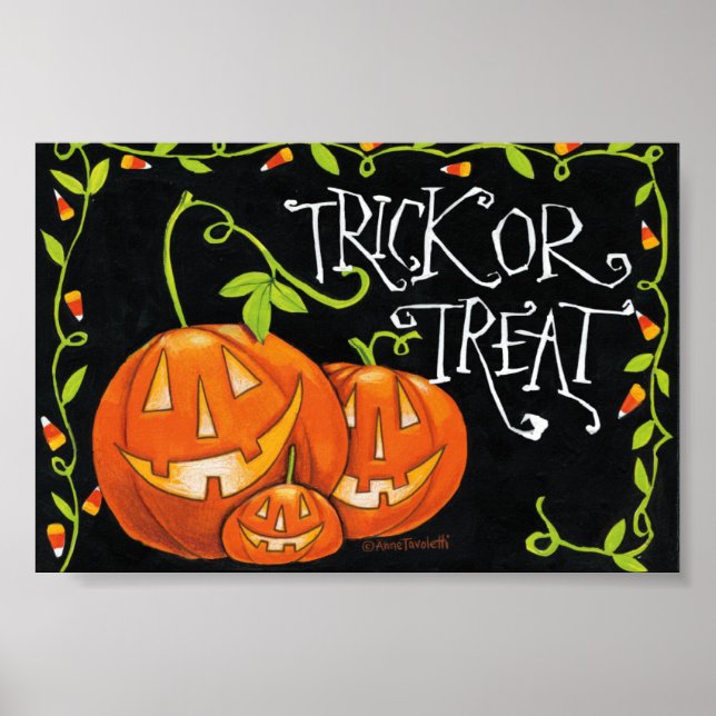 Póster Trick de Halloween o calabaza de árboles y maíz du (Frente)