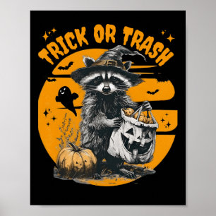 Póster Trick De Racco De Halloween O Raccones Retro De Ba