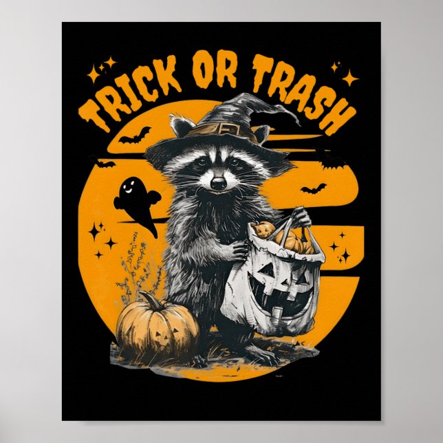 Póster Trick De Racco De Halloween O Raccones Retro De Ba (Frente)