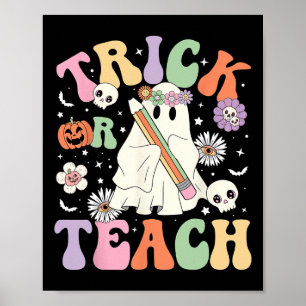 Póster Trick O Teach Cute Teacher Halloween Retro Floral