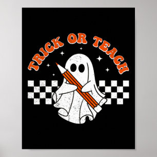 Póster Trick O Teach Groovy Teacher Halloween Retro Flor